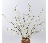 LESING 4pcs Cherry Blossom Flowers Artificial, Fake Silk Cherry Blossom Branches Tall Peach Blossom Flower Stems Arrangement for Wedding Home Office Party Decoration (White-1)