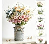 LESING Artificial Daisy Flowers with Vase Fake Daisy Wildflower Plants in Decorative Metal Vase Rustic Vintage Flowers for Home Farmhouse Decoration (Daisy)