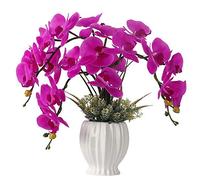 LESING Artificial Flowers Ochids Plants Fake Orchid in Pot Artificial Flowers with Vase Orquidea Faux Orchid for Home Indoor Decoration (Style 4,White Vase)