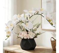 LESING Artificial Flowers Ochids Plants Fake Orchid in Pot Artificial Flowers with Vase Orquidea Faux Orchid for Home Indoor Decoration (Style 2,Black Vase)
