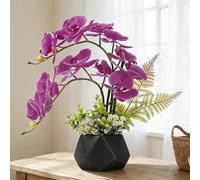 LESING Artificial Flowers Ochids Plants Fake Orchid in Pot Artificial Flowers with Vase Orquidea Faux Orchid for Home Indoor Decoration (Style 1,Black Vase)