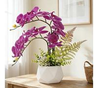 LESING Artificial Flowers Ochids Plants Fake Orchid in Pot Artificial Flowers with Vase Orquidea Faux Orchid for Home Indoor Decoration (Style 1,White Vase)
