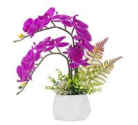 LESING Artificial Flowers Ochids Plants Fake Orchid in Pot Artificial Flowers with Vase Orquidea Faux Orchid for Home Indoor Decoration (Style 1,White Vase)