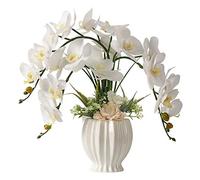 LESING Artificial Flowers Ochids Plants Fake Orchid in Pot Artificial Flowers with Vase Orquidea Faux Orchid for Home Indoor Decoration (Style 3,White Vase)