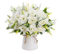 LESING Artificial Flowers with Vase Fake Silk Flowers in Vase Gardenia Flowers Decoration for Home Table Office Party (White)