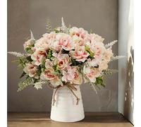 LESING Artificial Flowers with Vase Fake Silk Flowers in Vase Gardenia Flowers Decoration for Home Table Office Party (Pink)