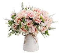 LESING Artificial Flowers with Vase Fake Silk Flowers in Vase Gardenia Flowers Decoration for Home Table Office Party (Pink)