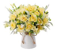 LESING Artificial Flowers with Vase Fake Silk Flowers in Vase Gardenia Flowers Decoration for Home Table Office Party (Champagne)