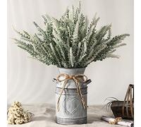 LESING Artificial Lavender Flowers with Vase Fake Lavender Plants in Decorative Metal Vase Rustic Vintage Flowers for Home Farmhouse Decoration (Heart,White)