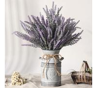 LESING Artificial Lavender Flowers with Vase Fake Lavender Plants in Decorative Metal Vase Rustic Vintage Flowers for Home Farmhouse Decoration (Heart,Purple)