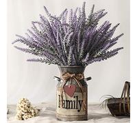 LESING Artificial Lavender Flowers with Vase Fake Lavender Plants in Decorative Metal Vase Rustic Vintage Flowers for Home Farmhouse Decoration (Family,Purple)