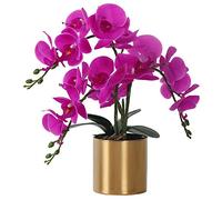 LESING Artificial Orchid Flower with Vase, White Orchid Bonsai Faux Orchid Phalaenopsis Plant Pot Arrangements for Home Decoration (Purple,Gold Vase)