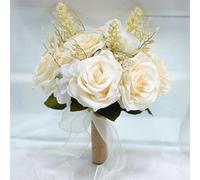 LESING Bridal Wedding Bouquets Artificial Rose Flowers Bouquet Handmade Romantic Wedding Bouquets for Bride Bridesmaid Holding Flowers (Bouquet-Rose White)