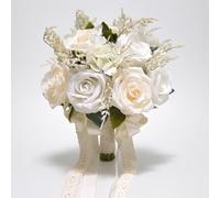 LESING Bridal Wedding Bouquets Artificial Rose Flowers Bouquet Handmade Romantic Wedding Bouquets for Bride Bridesmaid Holding Flowers (Bouquet-rose White 1)