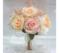 LESING Bridal Wedding Bouquets Artificial Rose Flowers Bouquet Handmade Romantic Wedding Bouquets for Bride Bridesmaid Holding Flowers (Bouquet-Rose Pink)