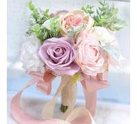 LESING Bridal Wedding Bouquets Artificial Rose Flowers Bouquet Handmade Romantic Wedding Bouquets for Bride Bridesmaid Holding Flowers (Bouquet-Peony Rose Purple)