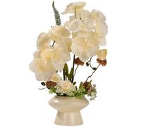 LESING Fake Orchids Flowers Arrangement in Pot,Faux Silk Orchid Artificial Flower Plant with Ceramic Vase for Table Home Decor (Cream Vase,White)