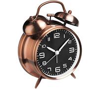 Lesipee 4 inches Analog Clock Twin Bell Battery Operated Alarm Clock Loud Alarm for Heavy Sleepers, Old Fashioned Alarm Clock for Bedrooms (Brown)