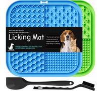 Lesipee Licking Mat for Dogs & Cats 2 Pack, Slow Feeder Lick Pat, Anxiety Relief Dog Toys (Blue&Green)