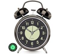 Lesipee Loud Alarm Clock for Heavy Sleeper, Clocks for Bedroom, 4'' Battery Operated Metal Clocks with Night Light, Retro Analog Clock Bedside Bedroom with Luminous dial Non-Ticking