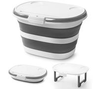 Lesipee Upgraded16L Collapsible Mop Bucket with Multi-Functional Lid - 4-in-1 Foldable Silicone Tub with Table Surface, Floor Stand, Space Saving 4.2 Gallon Storage Solution for Home & Outdoor