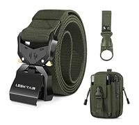 Leskyair Men Tactical Belt, Military Work Belt Rigger 1.5" Nylon with Heavy Duty Quick Release Metal Buckle, Gift with Molle Pouch and Bottle Clip