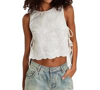 LESMIRE Embroidery Flower Tank Tops for Women,Y2k Summer Fashion Sleeveless Side Tie Boho Going Out Tops(White,S)