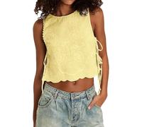 LESMIRE Embroidery Flower Tank Tops for Women,Y2k Summer Fashion Sleeveless Side Tie Boho Going Out Tops(Yellow,L)