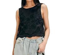 LESMIRE Embroidery Flower Tank Tops for Women,Y2k Summer Fashion Sleeveless Side Tie Boho Going Out Tops(Black,M)