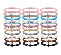 Lesmore 30 Pcs Cross Bracelets for Women Men, Bulk Jesus Cross Bracelets, 10 Color Clay Elastic Stackable Stretch Bracelets, Christian Christmas Birthdays of Family and Friend Jewelry Gift, M, Plastic