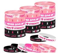 Lesnala 48 Pcs Breast Cancer Awareness Silicone Bracelets for Women