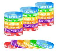 Lesnala 48 Pcs Jesus Loves me Bracelets 6 Styles Colorful Religious Silicone Bracelets Christian Cross Rubber Wristbands for Men Women Kids Adults Motivational Bible School Church Group Party Favors