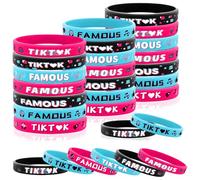 Lesnala 48 Pcs Music themed party favors silicone bracelets bulk 6 Styles Musical Short Video Dance Challenge Rubber Wristbands for Girls Boys Birthday Decorations Carnival Celebration Party Supplies