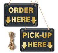 Lesnala 4Pcs Double-Sided Order Pick up Here Signs with A Twines for Restaurants Cafes and Bars Bakery Ice Cream Stand Kiosk Retail Decor 7.87 X 11.81inch Black PVC