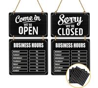 Lesnala Business Hours Sign, Hanging Open and Closed Sign, Store Hours Signs for Business Wooden Store Open and Closed Double Sided with Hours Stickers for Coffee Bar Shop Door Window Restaurant