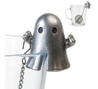 Lesnorry Calico Cat Tea Infuser Set - Adorable Tricolor Kitty Hook, Fine Mesh Loose Leaf Tea Steeper, Stainless Steel, No Mess, 1 Pack (Ghost Hugging the Cup Edge)