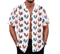 LESOCUSTOM 80s 90s Hawaiian Shirts for Men Vintage Button Down Short Sleeve Shirt, 80s Outfit Party Disco Beach Shirts, Chicken, XL
