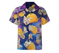 LESOCUSTOM 80s 90s Hawaiian Shirts for Men Vintage Button Down Short Sleeve Shirt, 80s Outfit Party Disco Beach Shirts, Taco Cats, XXXXL