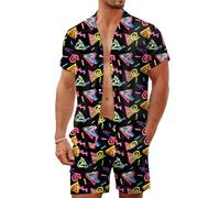LESOCUSTOM Men's Hawaiian Outfits 2 Piece Shirt and Shorts Sets Clothes Button Down Beach Suits Disco Party, Color 2, X-Large
