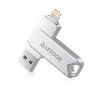 LESOGE Apple MFi Certified USB Memory Stick 128GB USB Flash Drive for iPhone, 3 in 1 High-Speed Pendrive, One Click Backup USB Drive for