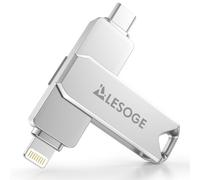 LESOGE MFi Certified 128GB USB C & Lightning Memory Stick - Dual Interface Flash Drive with USB C Adapter, iPhone External Storage, USB 3.0 High-Speed for Photos/Videos (iOS/Android/PC/Mac)