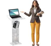lesolar Acrylic Podium Portable Clear Presentation Lectern Stand,Floor Standing Church Pulpit With Wide Reading Surface And Storage Shelf,Suitable for Church,Wedding,School