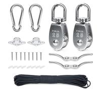 lesolar Crane Pulley Block, 2pcs M25 Pulley Block 304 Stainless Steel, 360° Swivel Pulley Block Wheel, Single Hanging Wire Towing Wheel with 20m/4mm Nylon Line Rope (Loading 330lbs)