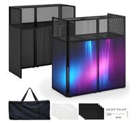 lesolar DJ Booth Stand,Portable Folding DJ Booth with Black and White Scrims,Adjustable DJ Facade Table Station with Cable Hole,DJ Stand for Deck and Laptop for Wedding parties（108 x 51 x 115 cm）