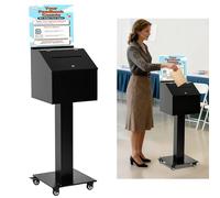 lesolar Suggestion Box with Stand and Wheels, Floor Standing Offering Boxes with Sign Holder, Heavy Duty Metal Ballot Box with slot and lock for Voting, Charity, Donation, Church
