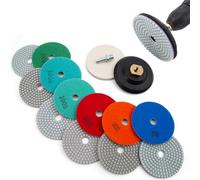 LESOLEIL 15pcs Diamond Polishing Pads Kit with M14 Backer Pad, 4 inch 100mm Wet/Dry Stone Granite Tile Polish Pad for Polisher, Grinder, Drill, 50-8000 Grit Sanding Pads for Concrete Marble Countertop