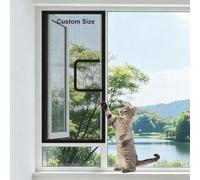 Lesone Custom Size Cat Proof Window Screen, Cat Protection Window Mesh with Zipper, Fly Screen Self-Adhesive Netting Anti-Mosquito Insect, Easy Installation