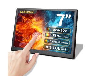 LESOWN 7inch Touch IPS Portable Monitor with Dual Speakers, Audio Jack, 1024x600 Capacitive Touchscreen Metal Case, HDMI USB Computer Display for Windows Raspberry Pi Ubuntu Mac, Drive-Free