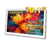 LESOWN - Small HDMI Computer Temperature Monitor White 10.1 inch 1024x600 IPS Sensor Panel Mini Secondary Display PC Temperature Display Speakers