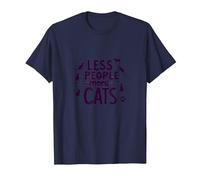 Less People More Cats: Feline Lover's Quirky Statement T-Shirt, Men, Navy, 6XL